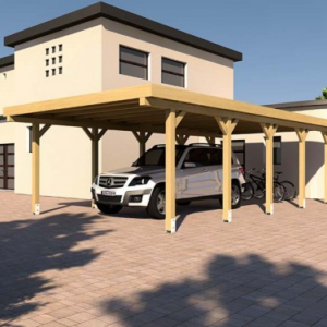 Doppelcarport KVH 5,0m x 9,0m mit Geräteschuppen